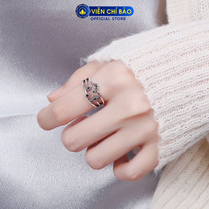 Nhẫn bạc nữ trăng sao đá đen chất liệu bạc 925 thời trang phụ kiện trang sức nữ Viễn Chí Bảo N000031