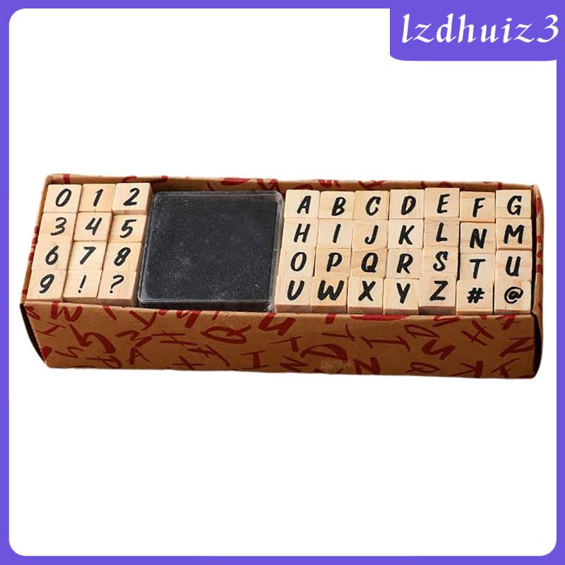 Bộ 40 con dấu hình chữ cái + số + biểu tượng mini bằng gỗ và cao su dùng làm thiệp/tranh vẽ/đất sét thủ công cho bé