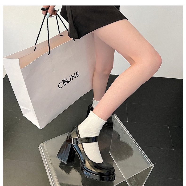 [SẴN - FORM CHUẨN] Giày MARY JANE mũi tròn đế trụ vuông 9cm - phiên bản màu đen phong cách Anh Quốc cổ điển dành cho nữ