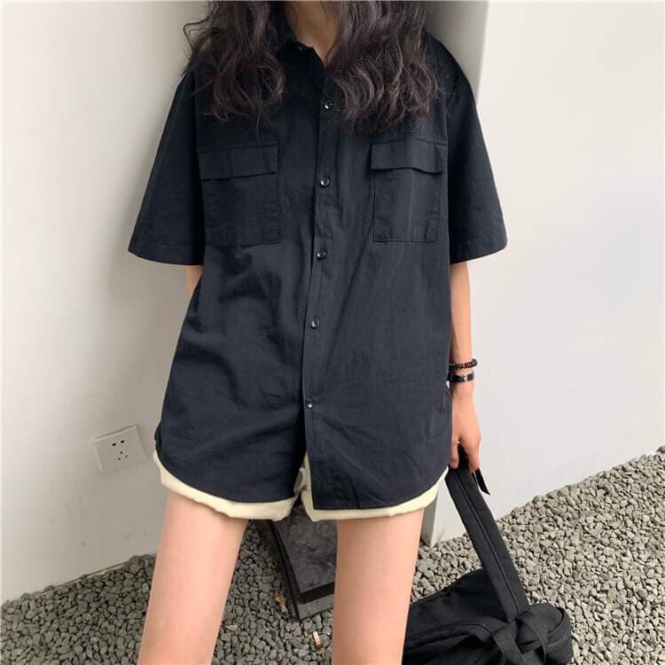 [Mã 44FASHIONSALE1 giảm 10K đơn 50K] Áo Sơ Mi Trơn Cộc Tay 🦋 Áo Túi Hộp Dáng Thụng Unisex Nam Nữ 4 Màu 🦋