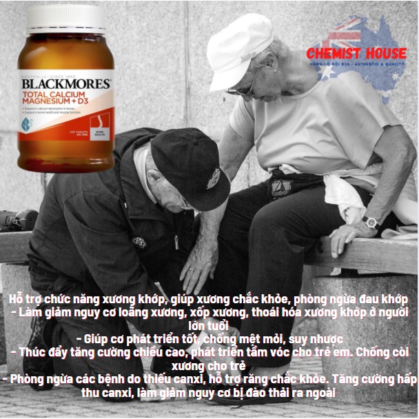 [Hàng Chuẩn ÚC] Viên uống chắc khỏe xương Blackmores Total Calcium Magnesium + D3 200 viên