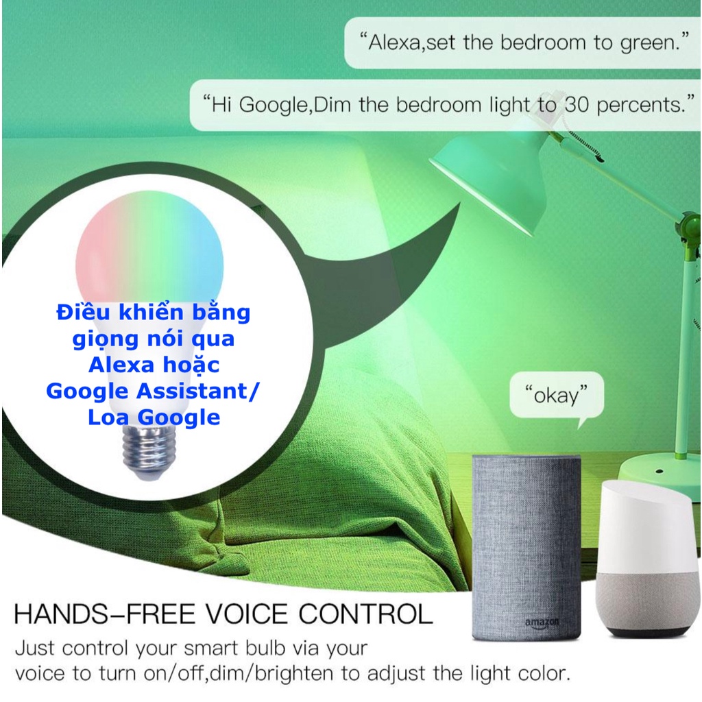 Bóng đèn thông minh , kết nối Wifi , Hệ Tuya / Smart Life / Home Assistant (Hass) -