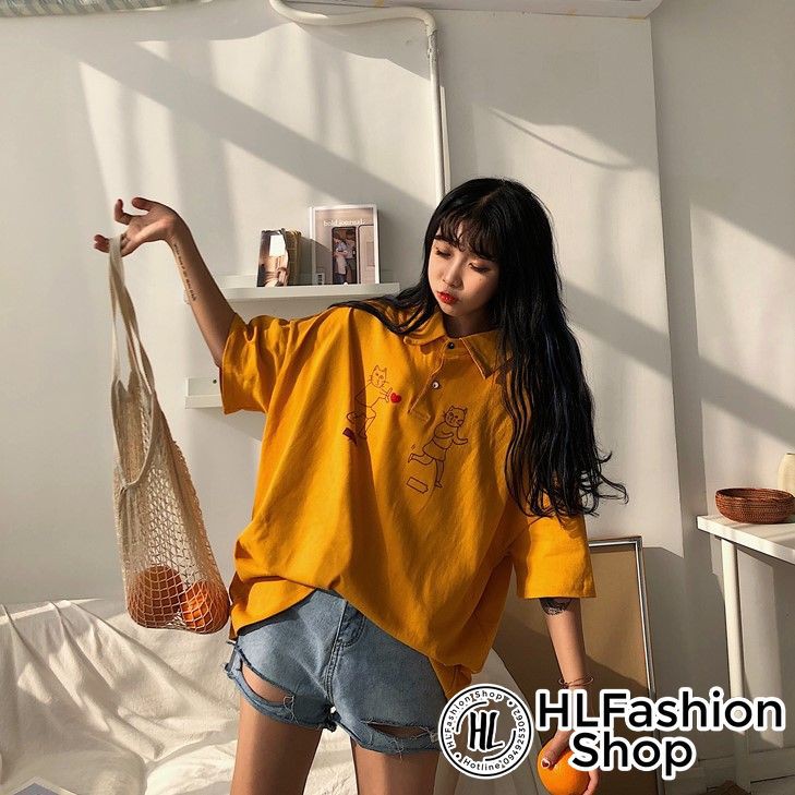 Áo thun tay lỡ unisex T-shirt cổ trụ hình 2 em mèo bắn tim siêu xinh siêu lạ | BigBuy360 - bigbuy360.vn