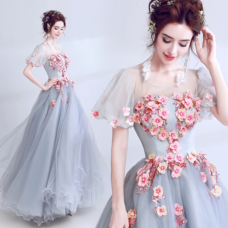 ❖✕✟Thiên thần váy cưới tính khí xám xanh sân khấu trình diễn catwalk dẫn chương trình đám cưới váy dạ hội bán buôn 620t