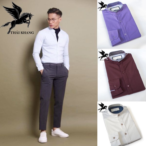 áo sơ mi nam cổ tàu trơn vải cotton mềm mát loại áo sơ mi cổ trụ form slimfit TK 931