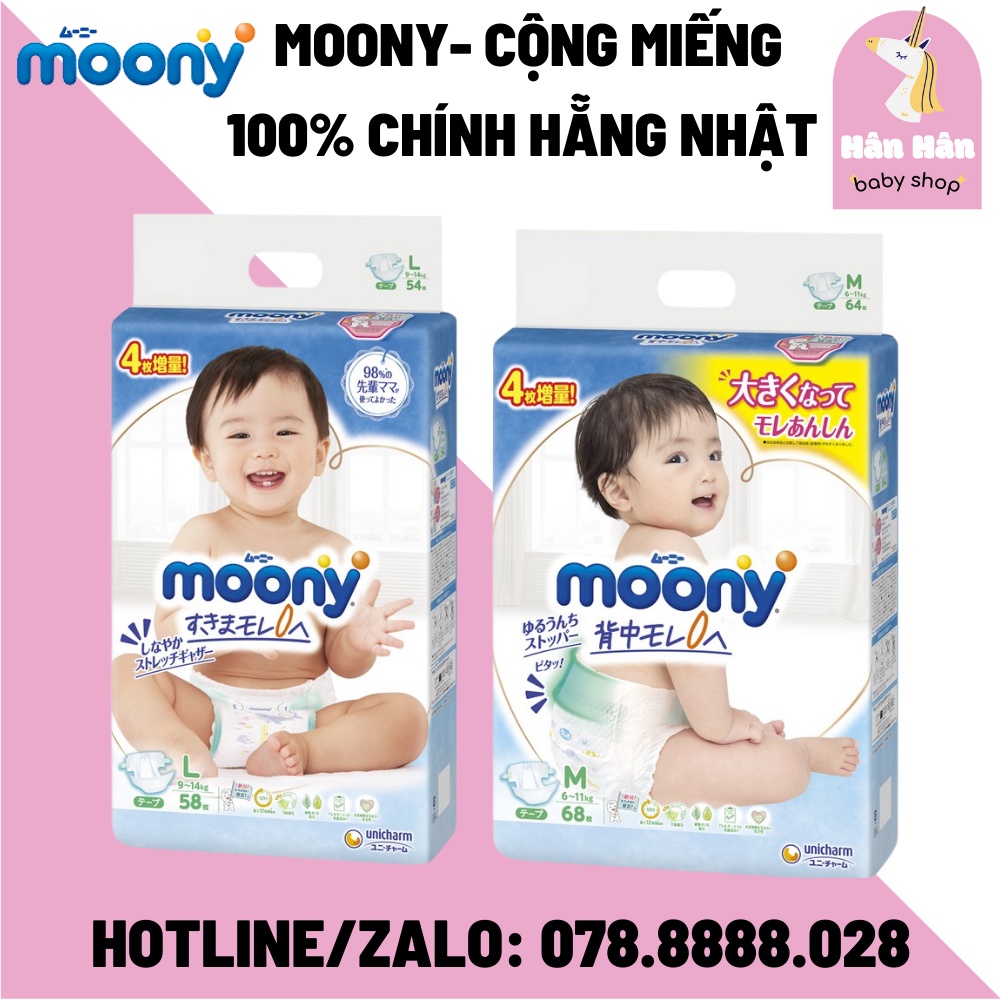 Bỉm Tã Dán/Quần Moony Nội Địa Nhật Đủ Size NB96/S90/M68/L58/M64/L50/XL44