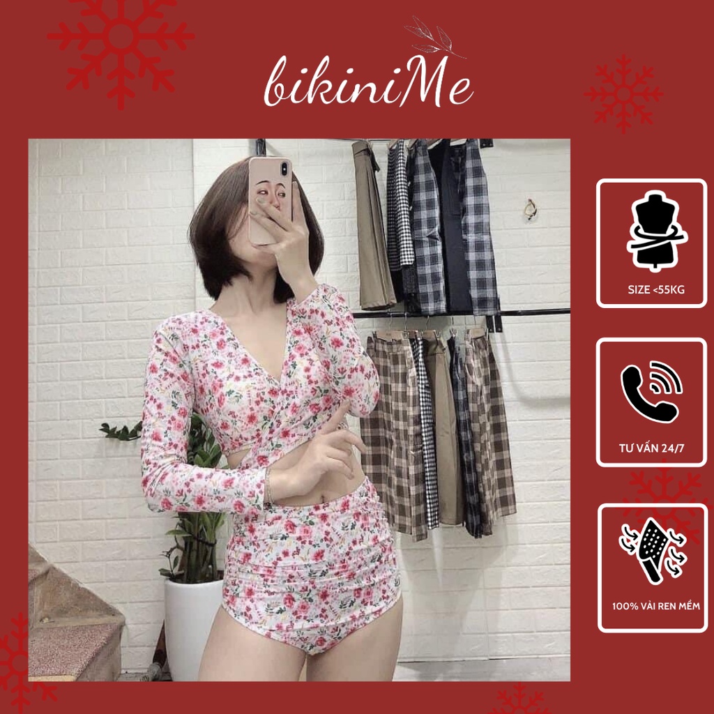 Bikini đồ bơi nữ áo hoa dài tay, quần cạp cao che bụng siêu xinh bikiniMe R65