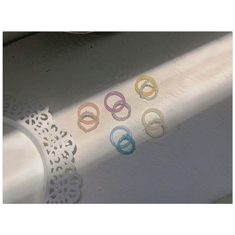 Set Nhẫn Hai Lớp Đính Hạt Nhựa Resin Màu Sắc Tươi Tắn Thời Trang 22434