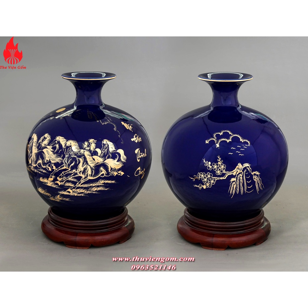 Lọ hoa hút lộc Bình hút tài lộc gốm sứ bát tràng men xanh tím