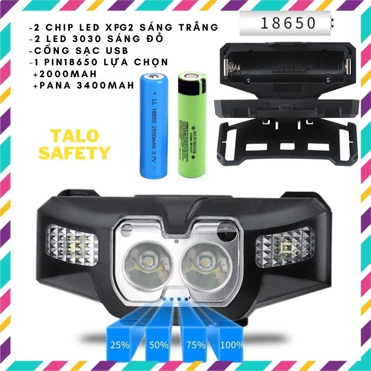 Đèn pin đeo đầu mini siêu sáng XPG2-X5, pin sạc 18650 linh hoạt thay thế