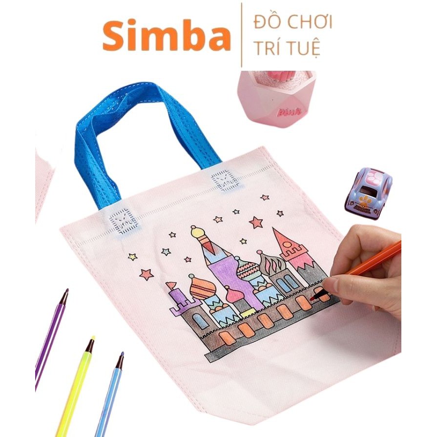 Túi xách vải vẽ tô màu cho bé đồ chơi Simba cho trẻ từ 3 tuổi tập tô màu túi vải phiên bản 2021