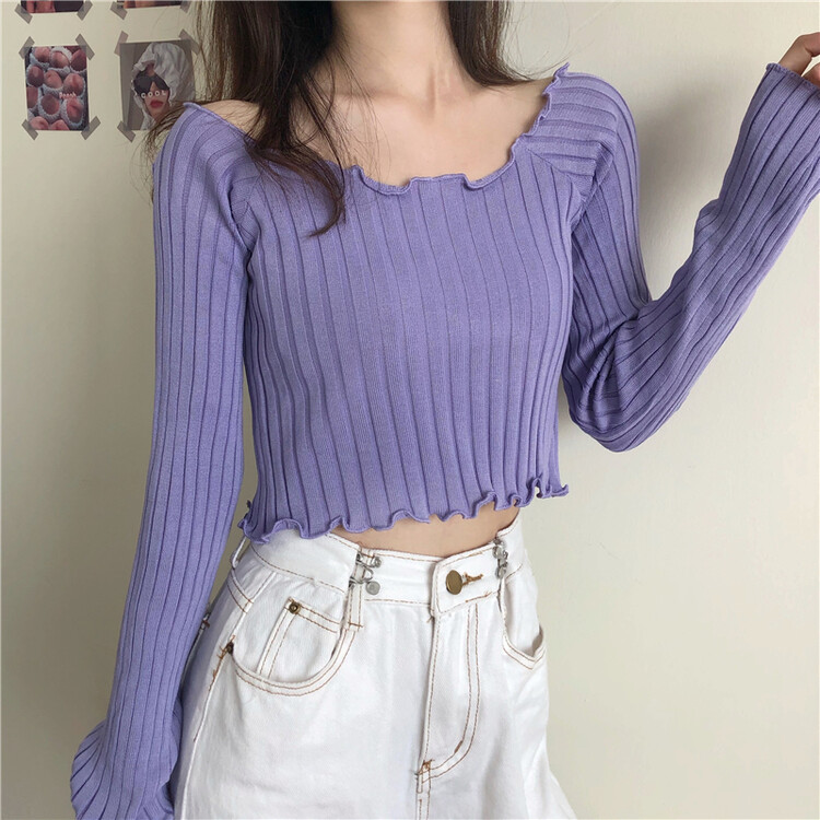 Áo Thun Dài Tay Cổ Vuông Xinh Xắn Thời Trang Dành Cho Nữ