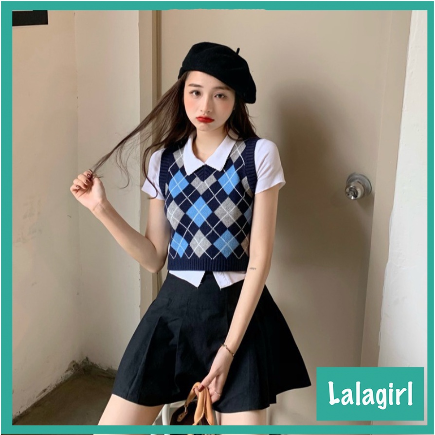 Áo gile len nữ họa tiết caro nhiều màu [GLX]