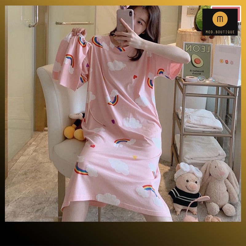 Váy Mặc Nhà Váy Ngủ Họa Tiết Đáng Yêu, Chất Cotton Mềm Mịn Diện Hè V6 | BigBuy360 - bigbuy360.vn