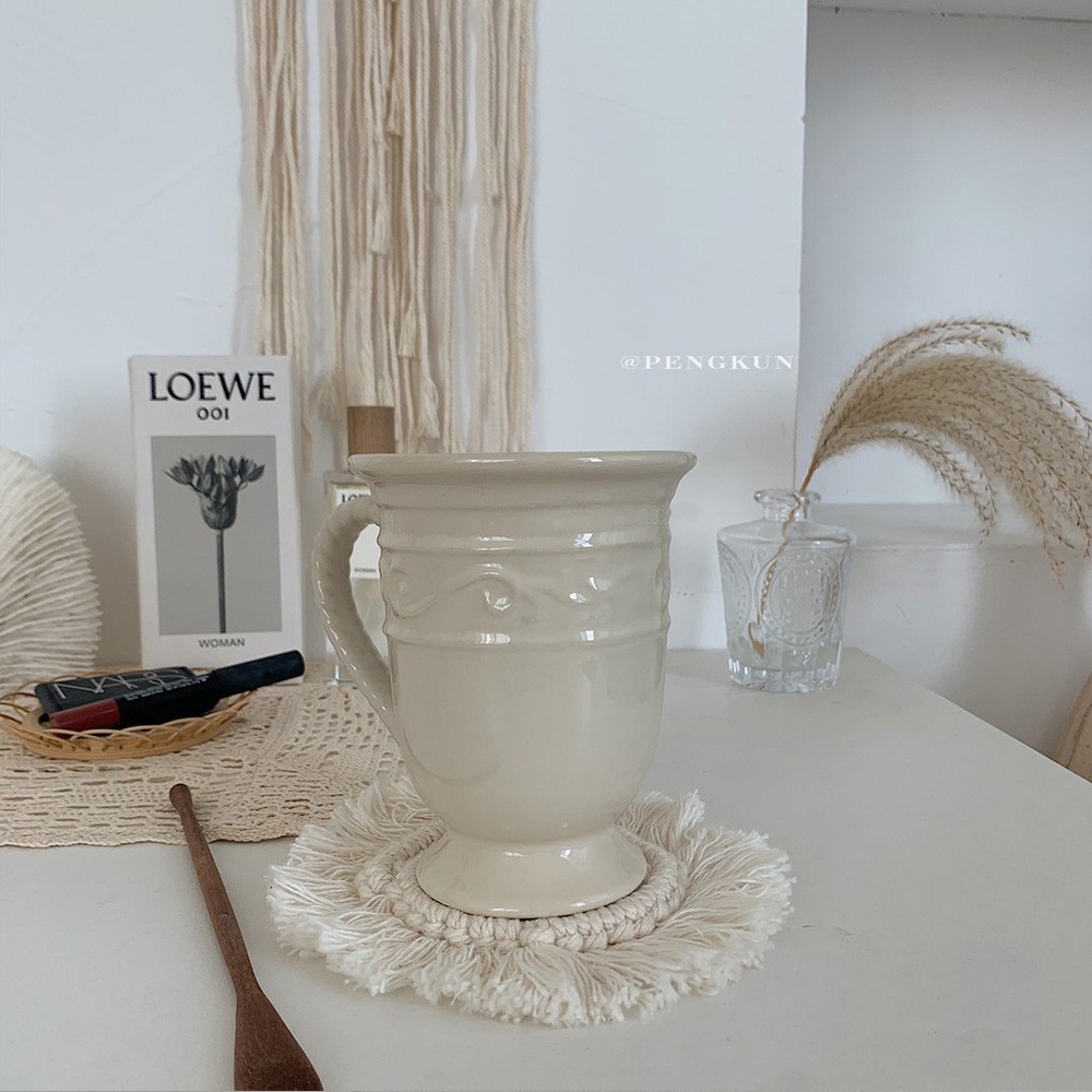 Miếng lót cốc bằng cotton dệt trang trí tua rua độc đáo