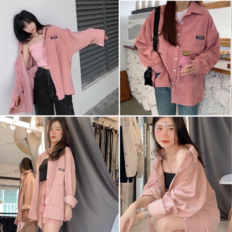 Áo Sơ Mi NHUNG GÂN❤️ Form rộng Unisex Nam/Nữ (Chất Vải Nhung Siêu Sịn,Mịn)❤️MÀU HỒNG/XANH/NUDE/NÂU [FREESHIP] | BigBuy360 - bigbuy360.vn