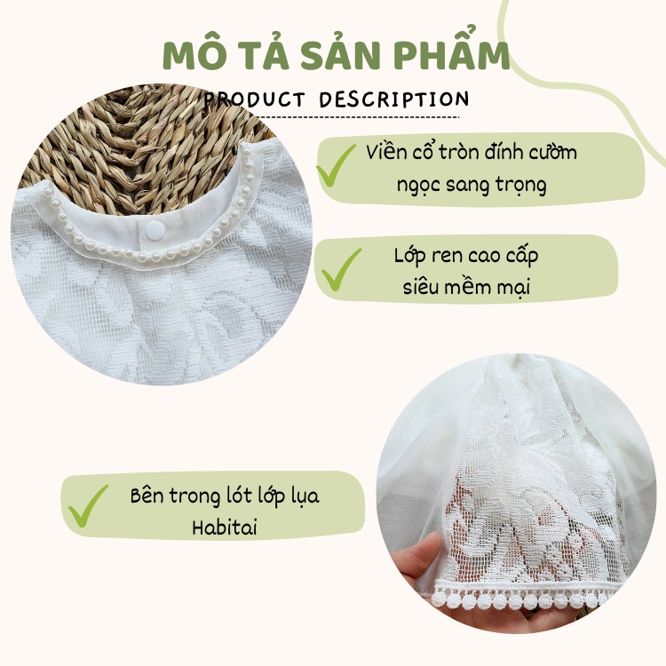 Body váy công chúa ren trắng cao cấp cho bé gái sơ sinh diện thôi nôi, đầy tháng, đi tiệc - Riokids BD64