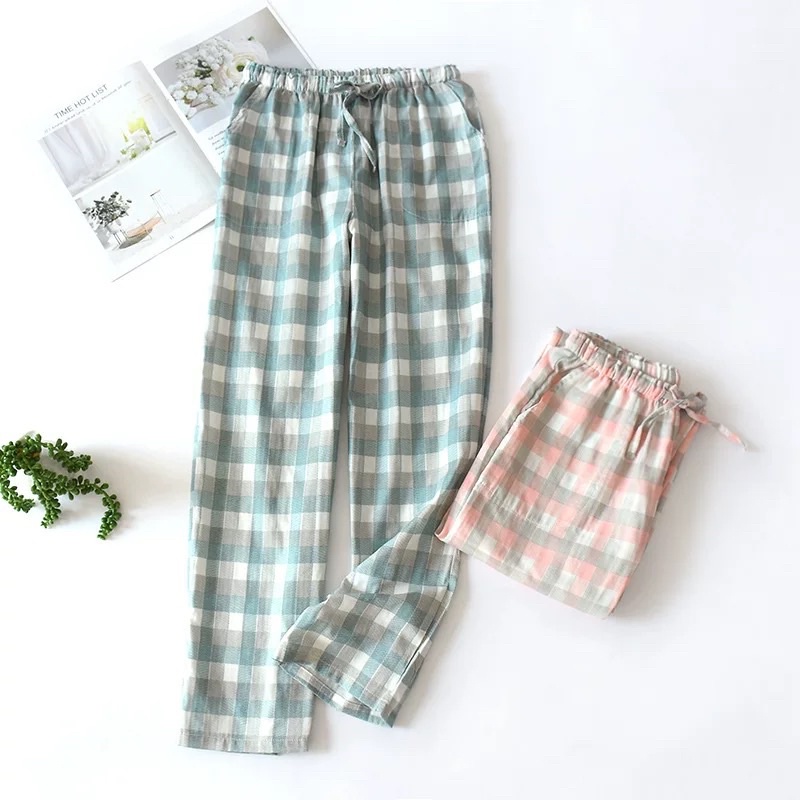 Quần ngủ pijama quần mặc nhà dáng suông kẻ caro hè thu đông Hàn Quốc ullzang