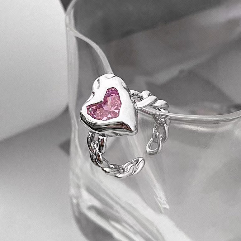 iF YOU Nhẫn Bạc Dát Đá Hồng Phong Cách Hàn Quốc Thanh Lịch Cho Nữ