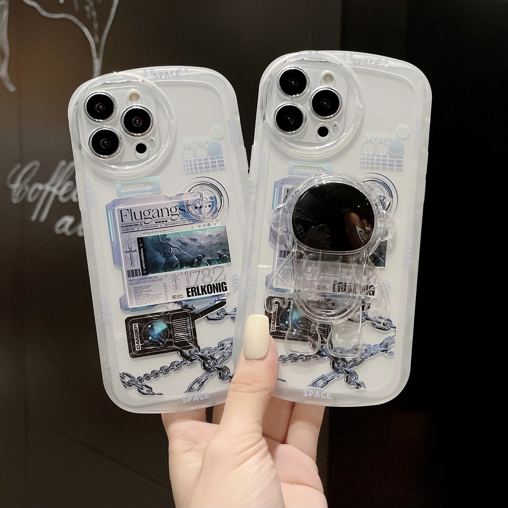 Ốp Điện Thoại Tpu Dẻo Họa Tiết Phi Hành Gia Kèm Giá Đỡ Thời Trang Cho iPhone 13 12 mini 11 Pro xs max xr 7 / 8plus