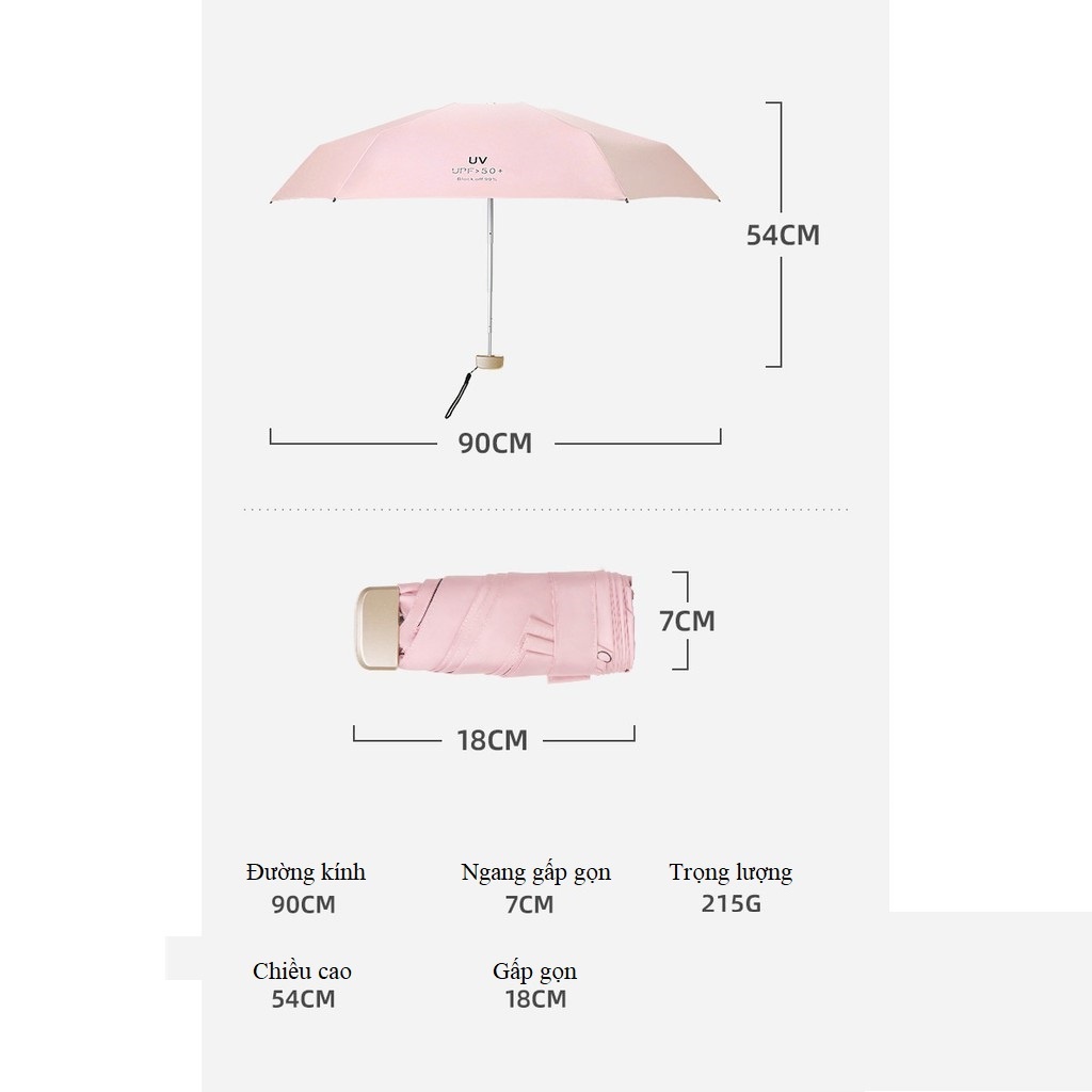 Dù Nhỏ Che Nắng, Mưa Chống Tia UV/Tia UV 50+ Bỏ Túi Màu Đen Siêu Nhỏ Tiện Dụng