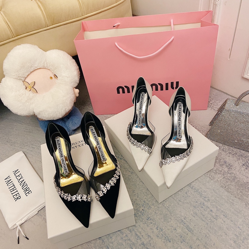 Giày nữ cao gót, mũi nhọn, đính hạt cườm sang trọng AlexandreVauthier