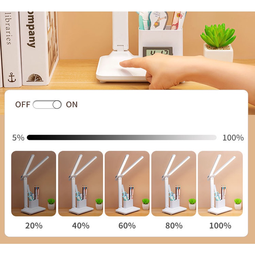 Đèn LED Để Bàn Học Bàn Làm Việc KUNBE, Thiết Kế Sáng Tạo Với 2 Thanh Led Rời Kèm Hộc Đựng Bút Tiện Lợi