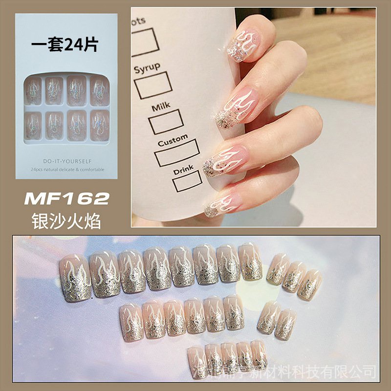 Keo Dán Móng Tay Đầu Vuông Ngắn Màu Trơn Có Thể Tháo Rời