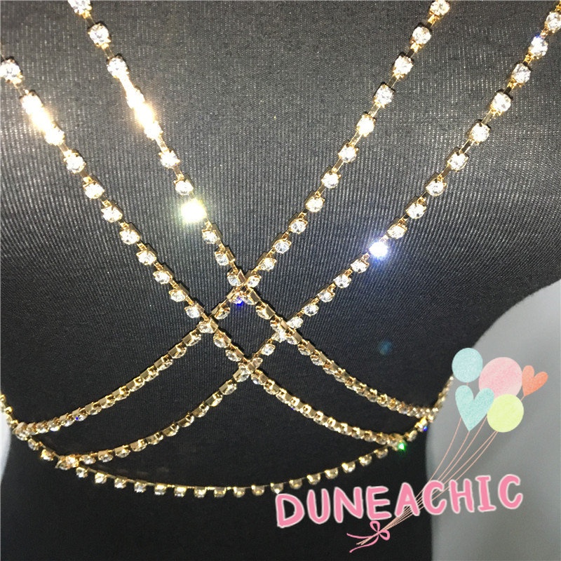 DUNEA Dây chuỗi trang trí cơ thể hình chữ thập đính đá xinh xắn thời trang