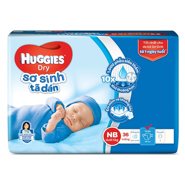 TÃ DÁN SƠ SINH HUGGIES SIZE NB - 36 MIẾNG (CHO BÉ DƯỚI 5KG)