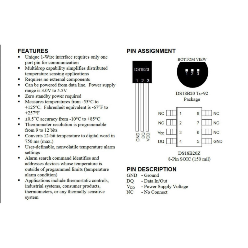 Bộ phận cảm biến nhiệt độ kỹ thuật số DS18B20 18B20 TO-92