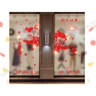 Decal trang trí tết- hai bé pháo hoa