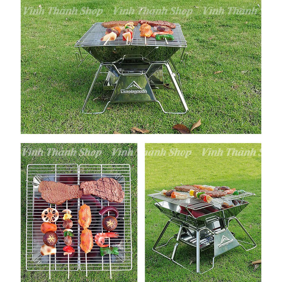 Bếp Nướng Than Hoa BBQ Ngoài Trời Cao Cấp - Bếp Nướng Than Không Khói Chất Liệu Inox 304 Kèm Vỉ Nướng Cho 2-8 Người