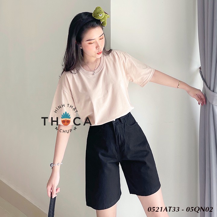 Quần short ngố lai trơn đen nữ THOCA HOUSE có size, thoải mái năng động, chuẩn form cao cấp