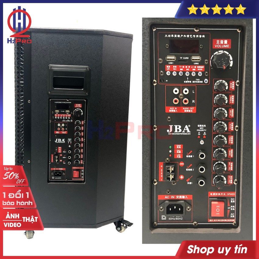 Loa kéo karaoke JBA J-509A H2PRO Cao cấp Bass 40-900W-Bass căng-treble nhuyễn-2 micro, hát hay có điều khiển