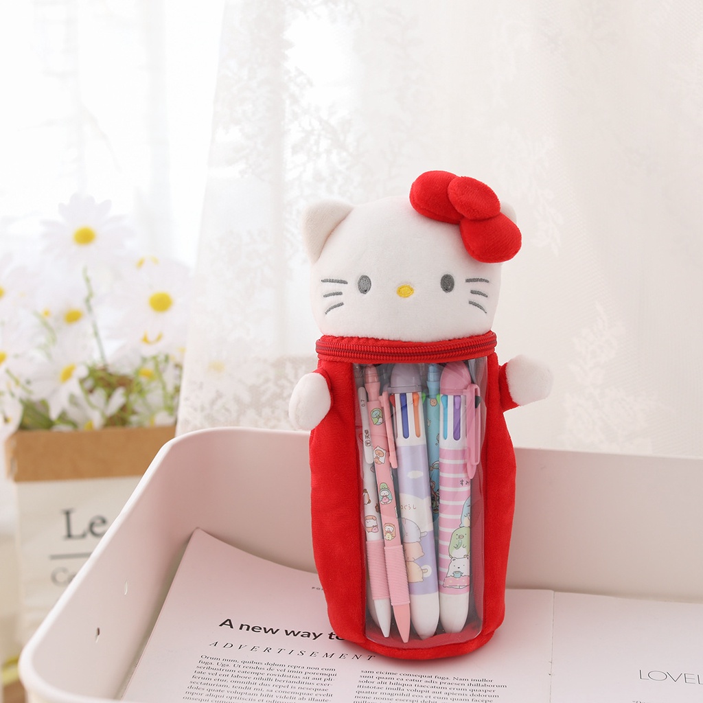 Japanese Cartoon Cute Stellalou Kuromi Plush Pencil Case Pen Holder Popular Transparent Storage Bag