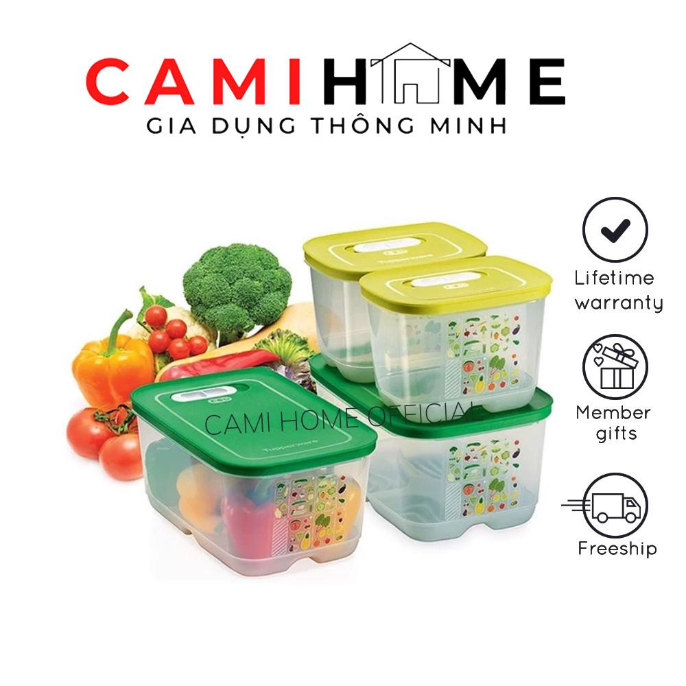 Bộ hộp trữ mát rau củ Ventsmart 4 hộp Tupperware có nút hô hấp giúp trái cây tươi lâu hơn