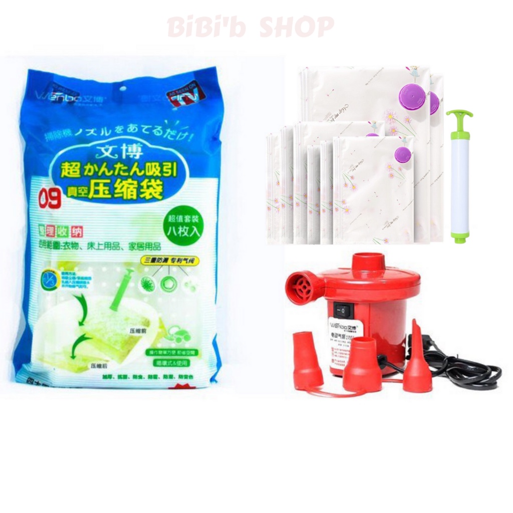 Máy hút chân không quần áo, túi hút chân không quần áo công xuất cực mạnh hút gọn quần áo chăn màn chống ẩm mốc
