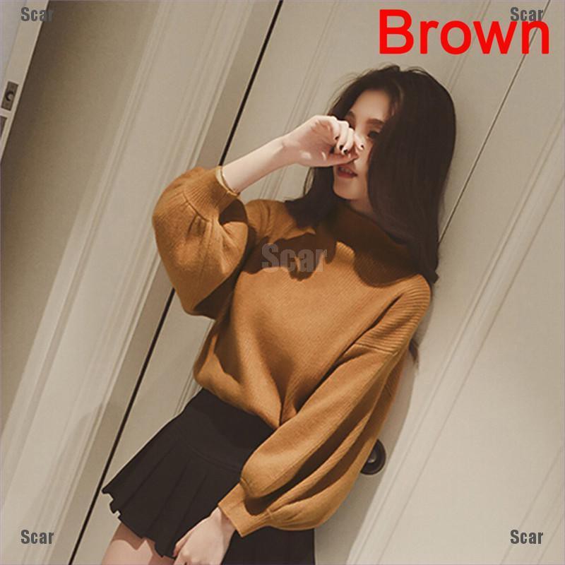 Áo sweater dệt kim dáng rộng chui đầu cổ lọ tay cánh dơi dễ thương cho nữ