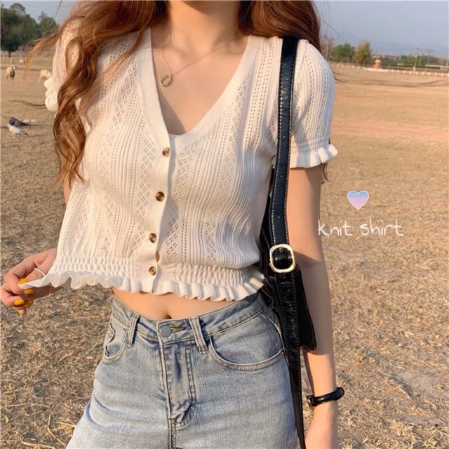 Áo Croptop Jennie Bánh Bèo Quảng Châu Ulzzang Cực Xinh Giá Rẻ [KÈM HÌNH THẬT]