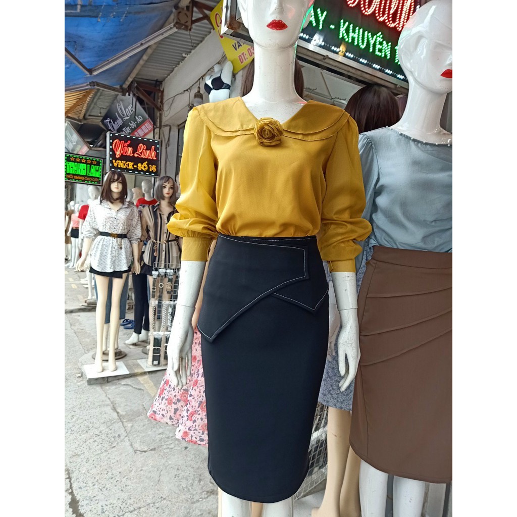 Chân váy, chân váy bút chì phối vạt lá tôn dáng Lake Fashion | BigBuy360 - bigbuy360.vn