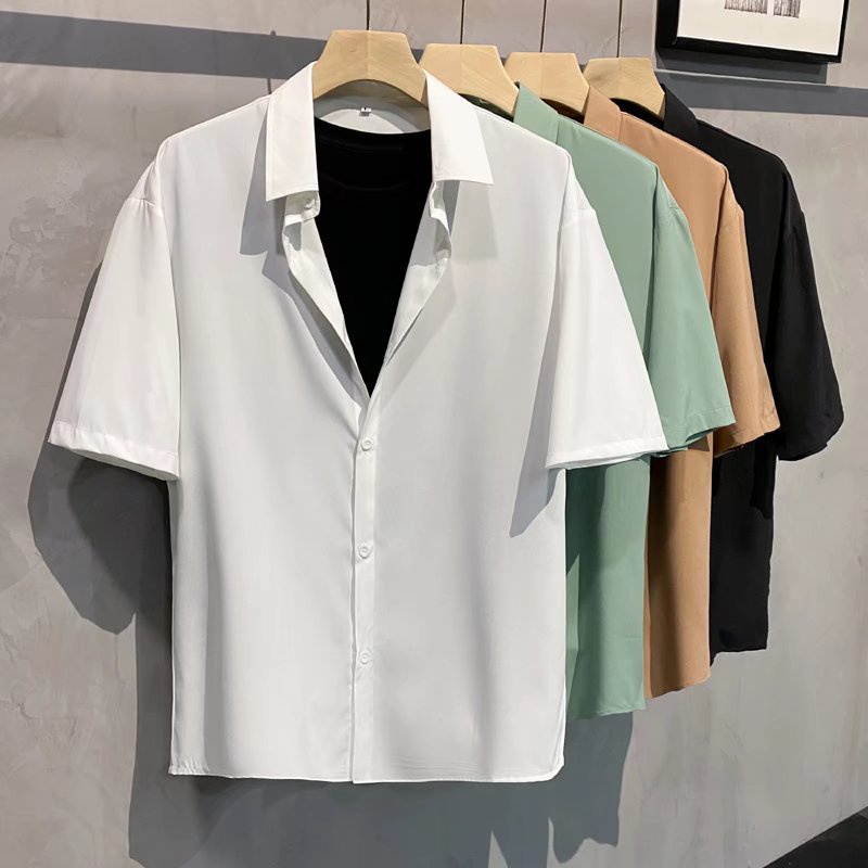 Short Sleeve Anti Wrinkle Shirt Solid Color Summer Korean Style High End For Men