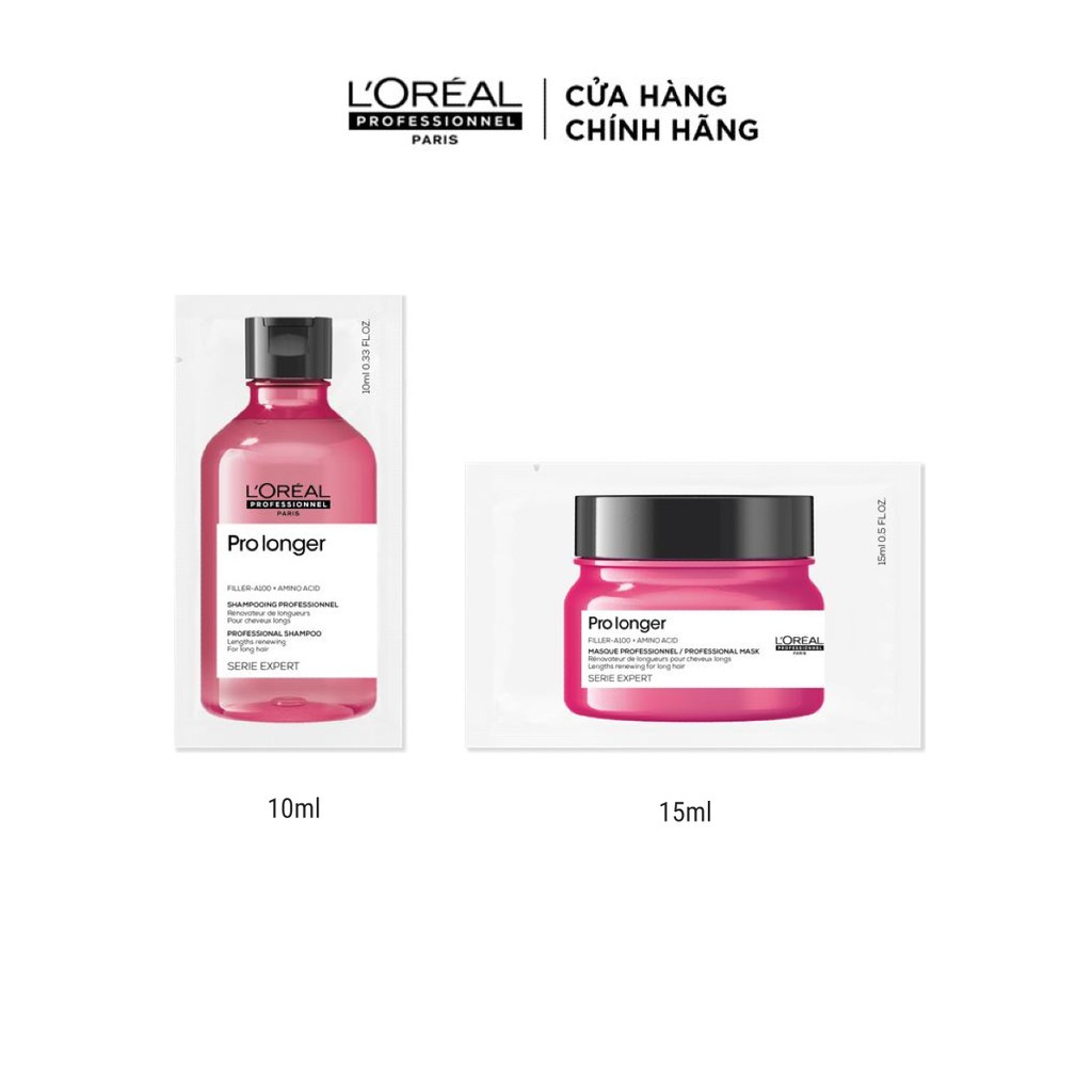 Dầu gội + Hấp dầu giúp tóc chắc khỏe, giảm đứt gãy và dài hơn L'Oréal Professionnel Pro Longer 10ml I 15ml