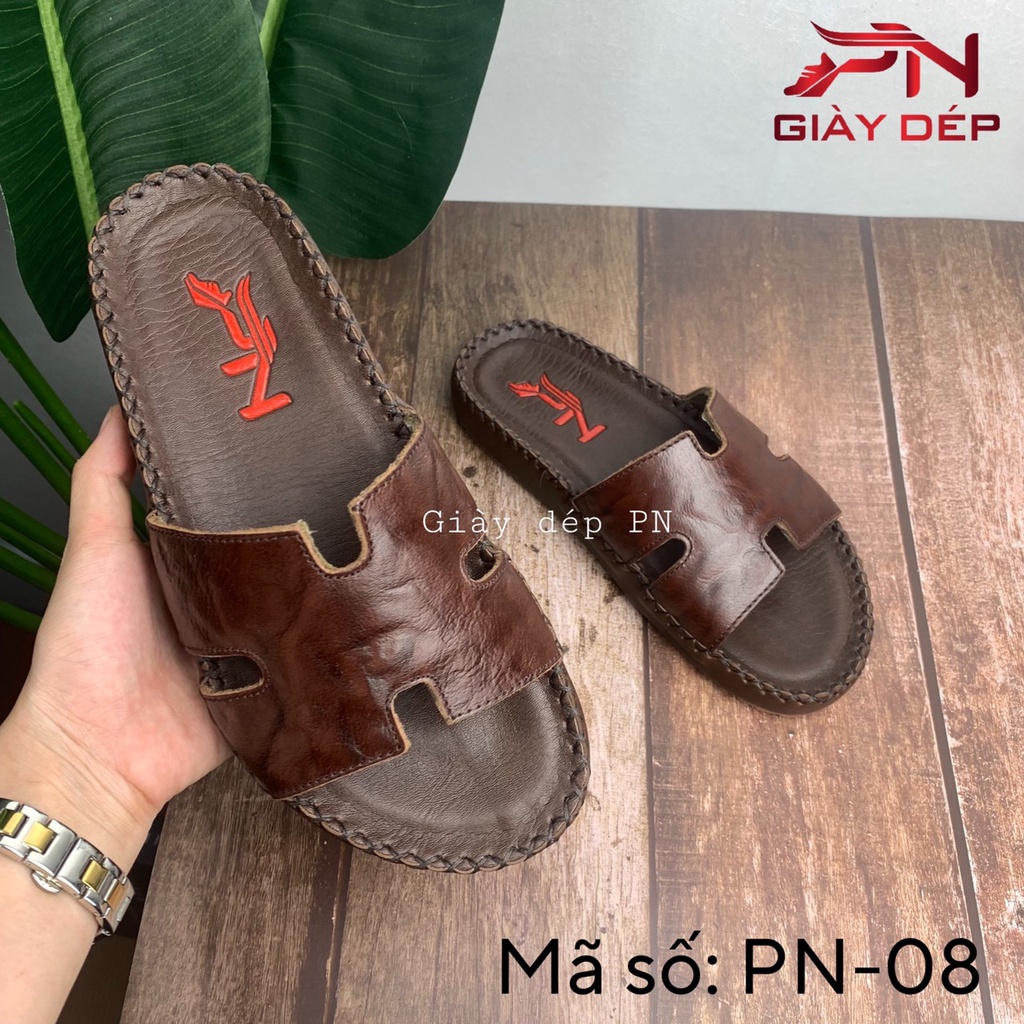 Dép nam  quai ngang - quai chữ H da bò cao cấp