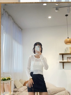 Áo crop len cúc lệch | Ảnh thật