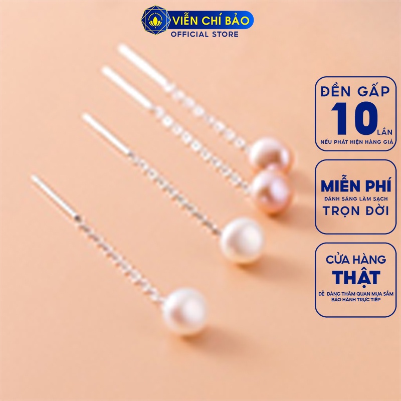 Bông tai bạc nữ trái châu dài chất liệu bạc S925 thời trang phụ kiện trang sức nữ thương hiệu Viễn Chí Bảo B400495
