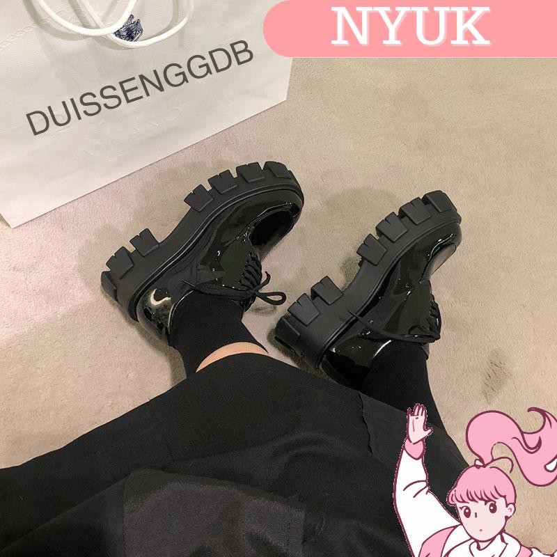 【24H Delivery】NYUK Platform shoes British style black casual lace-up