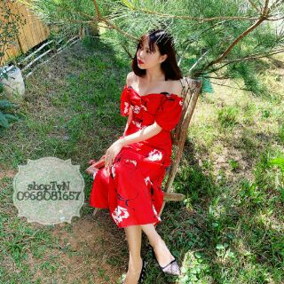 ĐẦM MAXI TRỄ VAI ĐỎ
