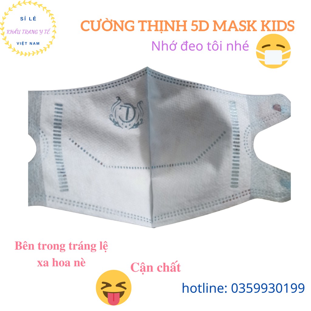 [CƯỜNG THỊNH] Khẩu Trang Y Tế Cao Cấp Trẻ Em 5D MASK KIDS Hộp 10 Chiếc, Xanh, Trắng, Hồng