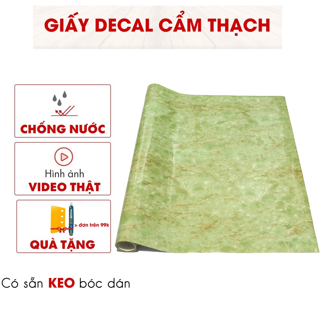 Giấy dán decal giả vân đá xanh ngọc 3D chịu nhiệt chống nước chống dầu mỡ dễ dàng lau chùi